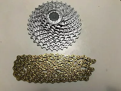 9 Speed SRAM PG970 11-34 Cassette & KMC Gold Chain With Master Link (108 Links) • $58.16