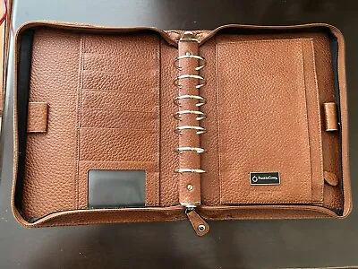 Franklin Covey Planner Zip Binder 7 Ring Full Grin Italian Leather Cognac Color • $150