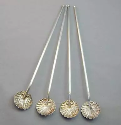 4 Antique Sterling Iced Tea Spoons Straw Sipper Mint Julep Ornate Fluted Bowls • $150