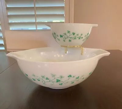 Vintage Pyrex Chip And Dip Bowls Green Ivy With Box 1960's • $195