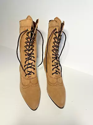 OAK TREE FARMS  Neo-Victorian Style Lace Up Boots Size 7 Tan • $84.99