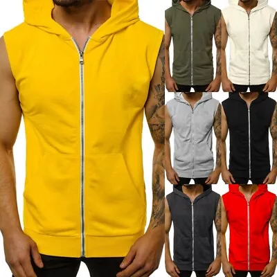 Men's Hoodies Sleeveless Hooded Tank Tops Mens Athletic Gym Zip Up Muscle Vest • $16.46