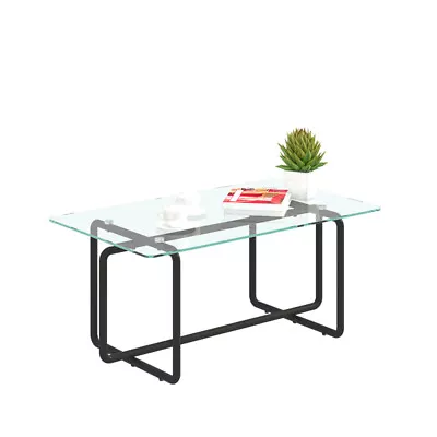 Modern Tempered Glass Top Tea Table Coffee Table Metal Leg For Living Room • $87.99