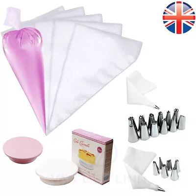 VDL DISPOSABLE ICING PIPING BAGS Nozzles Set Cake Turntable Syringe Pen • £53.83