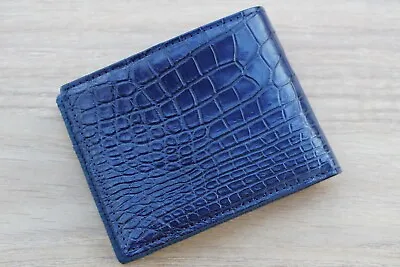 Genuine Alligator Crocodile Leather Skin Men Bifold Wallet Handmade Blue #K19 • $59