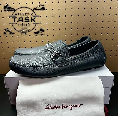 NEW Salvatore Ferragamo  Front  Leather Loafers Gancio Drivers Grey Mens Sz 9 E • $414.50