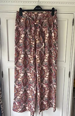 New Primark Wide Leg Pink / Orange Paisley Print Pull On Trousers Size 14 • £9.99