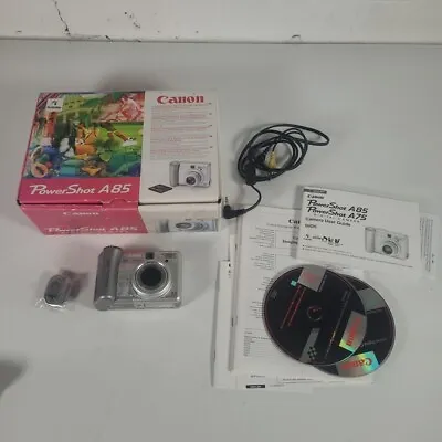 Canon PowerShot A85 4MP Digital Camera Silver Boxed Spares Repair • £23.49