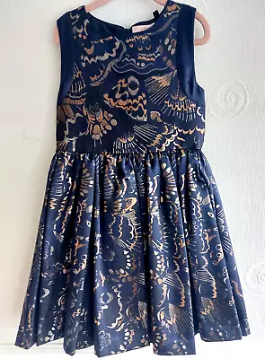 Ted Baker Girls Navy Jacquard Navy Gold Floral Dress 7 Yrs Height 122cm New • £29.99