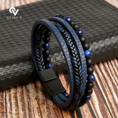 Mens Women Braided Fashion Bracelets PU Leather Bracelet Bangle Wrap Wristband • £5.99