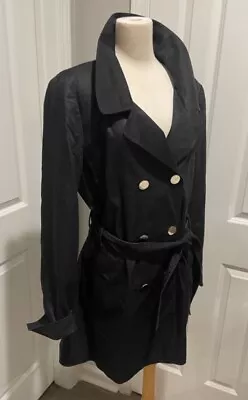 Tahari Black Trench Coat W Belt Sz 12 Retro Twill • $43.20