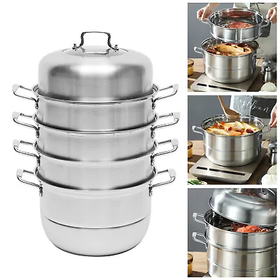 32.5 Cm Steamer Pot ， 5-Tier 304 Stainless Steel Steamer Pot With Glass Lid USA • $72