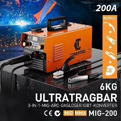 MIG 220V 200A DC Welding Machine  3in1 MMA TIG GAS Gasless ARC MAG IGBT Inverter • £90.99