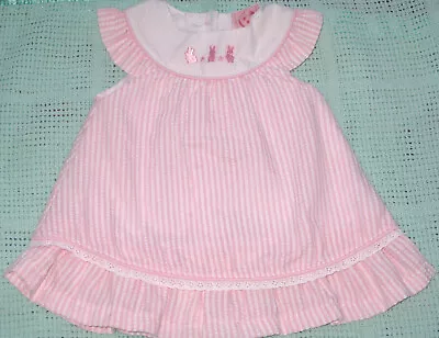 Zip Zap Newborn Party Dress Bunny Pink Candy Stripe Seersucker Baby Girl Frock • £9.95