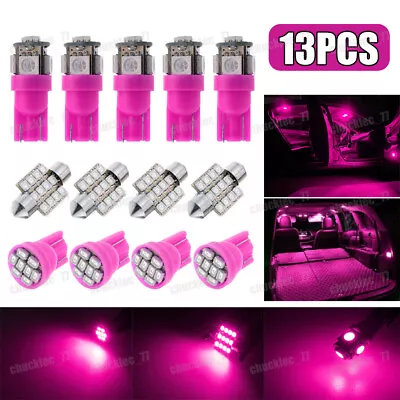 $8.27 • Buy 13Pcs Pink Car Interior LED Light Bulbs Dome Map License Plate Lamp Accessories
