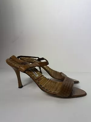 Manolo Blahnik Crocodile Cocco Bone Slingback Heeled Sandals Italy 41 US 10.5 • $60