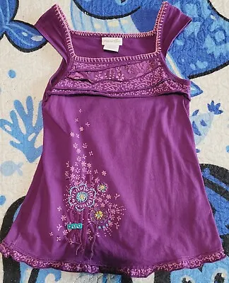 Kid Girl's NAARTJIE Deep Purple Chest Ruffle  Layer Tank Top Sz L 6 Flower Shirt • $8.97