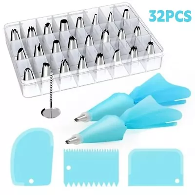 £8.26 • Buy 32 Pcs Set NOZZLE BOX Cake Baking Decorating Kit Tools Piping Tips Icing Bags