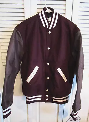 NWT Holloway MENS Snap Front Quilt Lined Varsity Wool/leather Jacket MAROON LG • $80.99