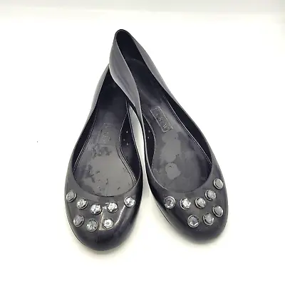 Y2k J. Crew Black Jelly Embellished Rhinestones Ballet Flats Womans Size 8 • $26.01