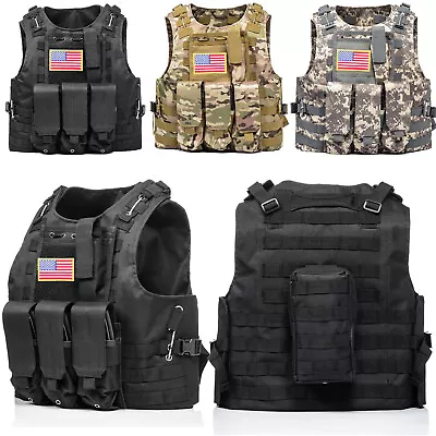 HUNTVP Military Tactical Vest Molle Combat Assault Plate Carrier W/ Without Flag • $35.14