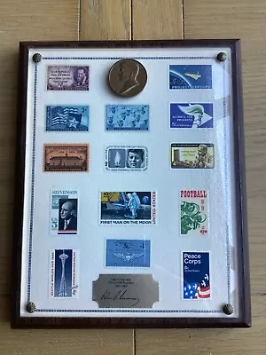 Vintage USA Postage Stamps In Display Plaque Inc First Man On The Moon • £5