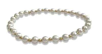 Enewton Classic Grateful Pattern 4mm Pearl Gold-filled Bead Stretch Bracelet New • $38
