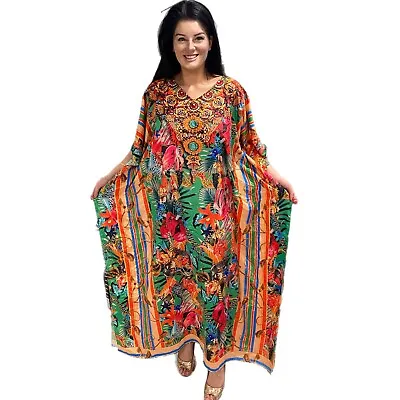 NEW Embellished Kaftans Silk Blend O/Size 22 24 26 28 30 Animal Print • $50
