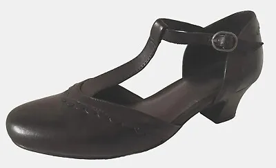 HOTTER Viviene Ladies Black Leather T-Bar Low Heel Dance Shoes UK 4 • £32.99