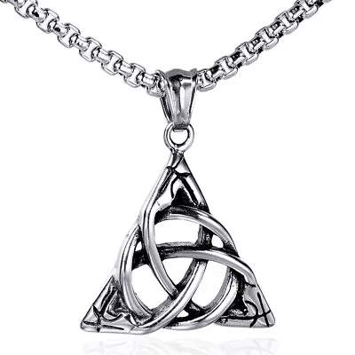 Mens Womens Irish Celtic Triquetra Trinity Knot Pendant Necklace Box Chain 24  • $11.99