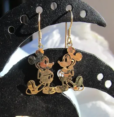 Vintage Disney Mickey Mouse Earrings Gold-tone 1 1/2  Dangle Full Body • $7.99