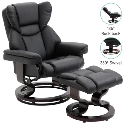 £109.99 • Buy Leather Recliner Chair Armchair Lounge Sofa Swivel Chair W/ Foot Stool Wood Base