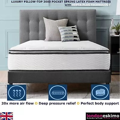 5000 Pillow-top Latex Foam Pocket Spring Mattress 3FT 4FT6 Double 5FT King 6FT • £325