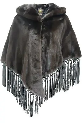 Braschi Hooded Fringed Mink Fur Poncho It 50 Uk 18 • $1973.04