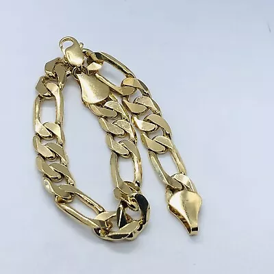 MENS 9.25” HEAVY GOLD FILLED CUBAN FIGARO LINK BRACELET THICK PLATING 27g MANS • $49.99