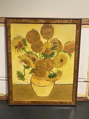 Vincent Van Gogh Sunflower Original Painting Canvas 22x17 Vintage Signed • $300