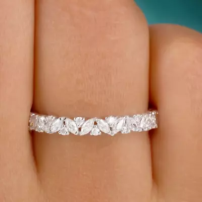 3 Ct Marquise Cut Moissanite Eternity Wedding Band Ring 14K White Gold Plated • $119.99