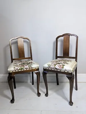 Pair 1930's Dining Chairs Queen  Anne Legs Pad Feet Delivery Available  • £55