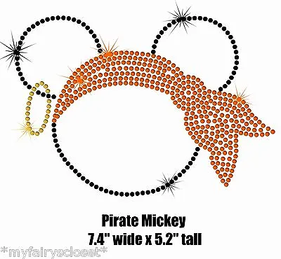 7.4  Pirate Mickey Iron On Halloween Rhinestone Transfer For Disney T Shirt • $12.95