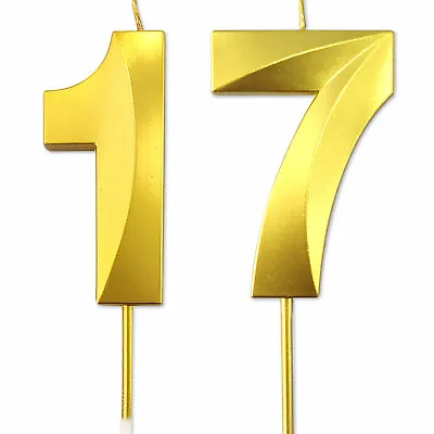 Birthday Candle Gold Number 17 BIG 13cm 17th Party Cake Decoration Anniversary • £4.95