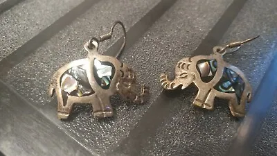 Elephant Abalone Hoop Earrings .925 Sterling Silver Hook Boho Chic Jewelry Gift • $34.32
