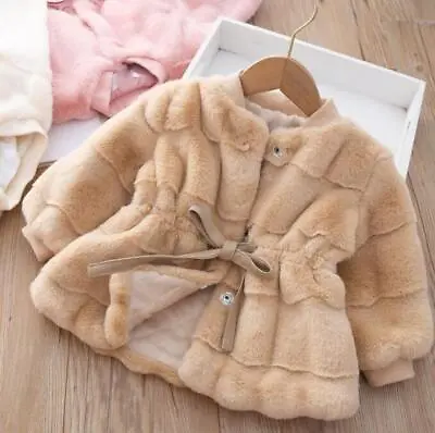 Fall/ Winter Girls Faux Fur Jacket Thick Outerwear Baby Kids Warm Coats Fashion • £22.90