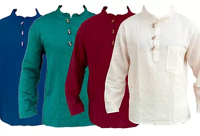 Men's Grandad Kurta Shirt  Long Sleeve  Collarless  Toggle Button Cotton • £13.99