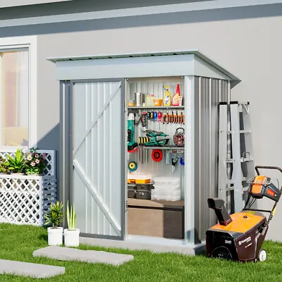 Galvanised Metal Steel Sheds Garden Storage Shed W/ Door Ventilation Grey Sturdy • £479.95