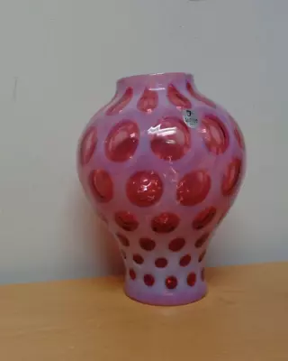 NWT Vintage Fenton Cranberry Opalescent Coin Dot 8” Numbered Vase • $71.99