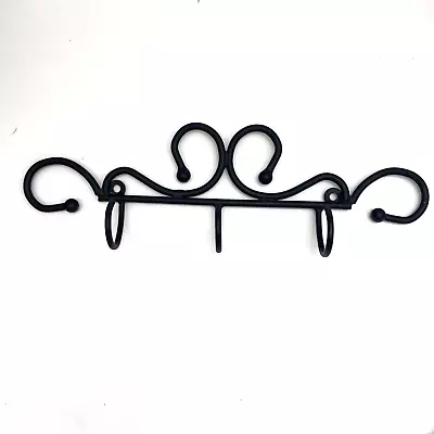 Metal Wall Mount 3 Hook Hanger Farmhouse Vtg Black Approx 14  Coat Key Cup Decor • $12