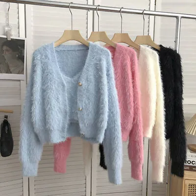 New 2pcs Top Korean Edition Fleece Short Pink Cardigan Knitted Coat Sweater • $93.48
