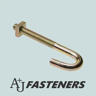 Discounted - M8 J Hook Bolts & Square Nuts Roofing Guttering Fencing Zinc Yellow • £6.04