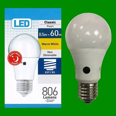 1x 8.5W (60W) LED Dusk Till Dawn Sensor Security Night Light GLS Bulb ES E27 • £6.99