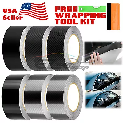 Gloss / Matte / Carbon Fiber Style Black Vinyl Wrap Roll Chrome Delete1 Car Trim • $17.88